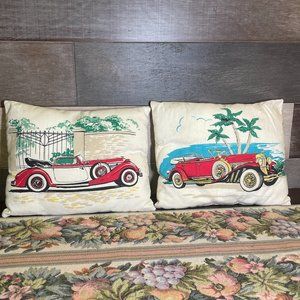Vintage Set of 2 Throw Pillows two side Old Style Antique Car  Covers 11*10 inch